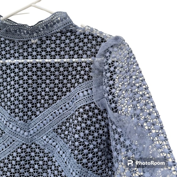 Aqua Bloomingdales Ruffled Dot Crochet Lace Longsleeve Dress Medium - Picture 4 of 8